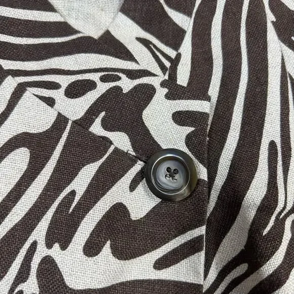Michael Kors Brown Zebra Animal Print Linen Tailored Short Blazer Jacket 8 Chic - Picture 3 of 15